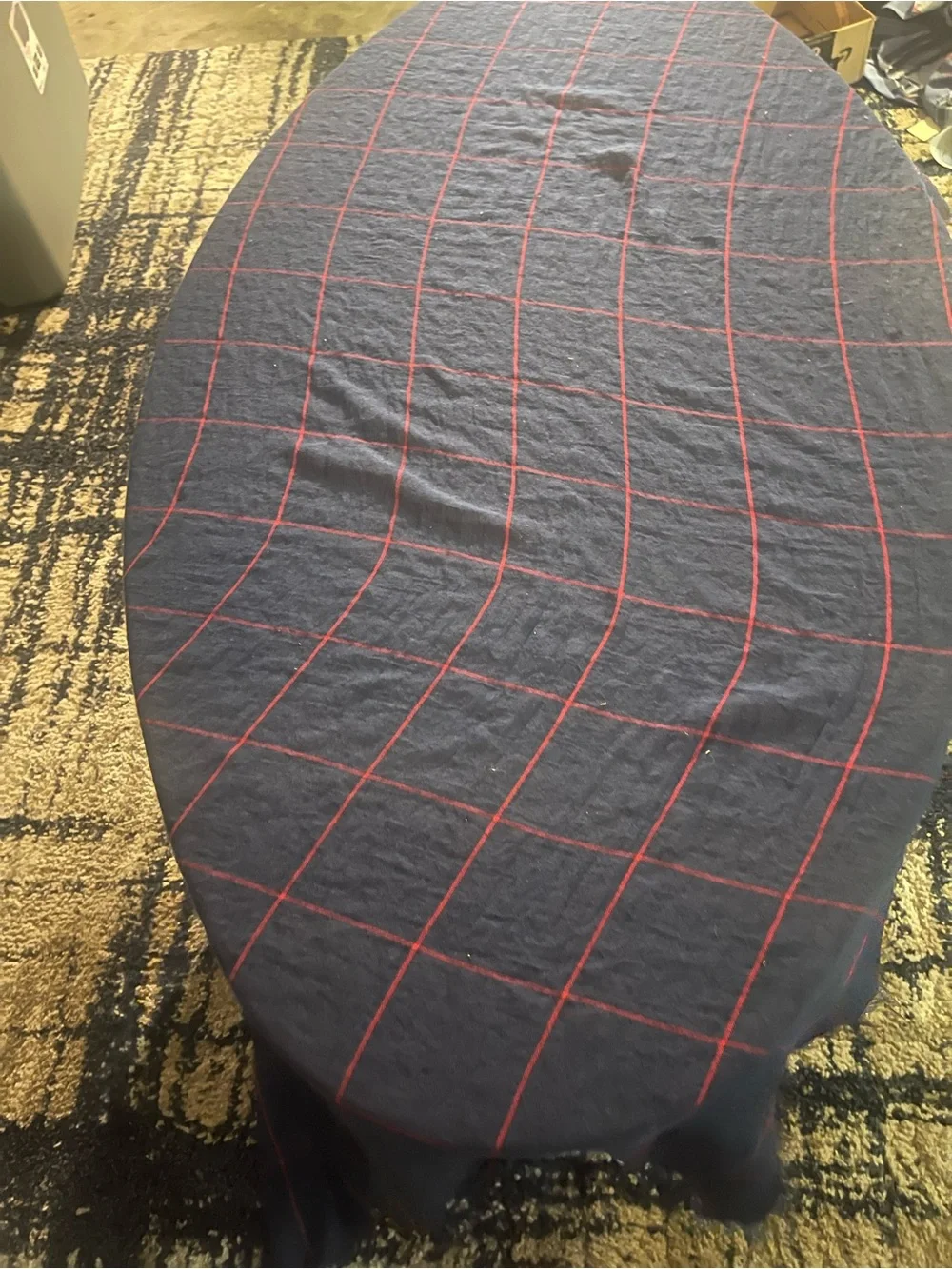 Men's Navy Scarf with Red Windowpane Check